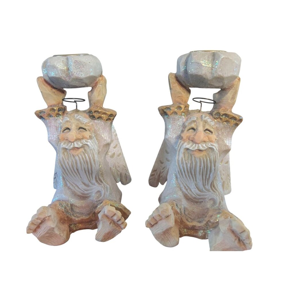 2 Vtg.David Frykman All That Glitters Candle Holders Oldest Angel Christmas READ